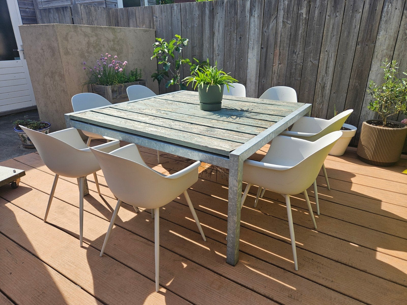 Vierkante tuintafel 160x160cm, Tuin en Terras, Tuintafels, Ophalen, Gebruikt, Vierkant, Metaal