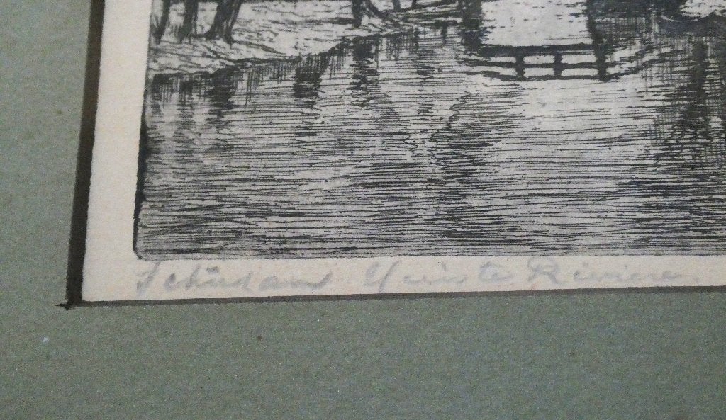 Ets Marius Janssen 't Huis te Riviere Schiedam ca. 1930, Met monogram, Ets, Ophalen of Verzenden, 24 cm