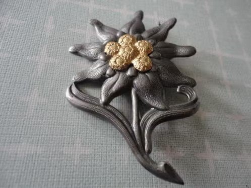 Militaire Duitse metalen baretinsigne, Edelweiss WOII (repo), Verzenden, Landmacht, Duitsland, Embleem of Badge