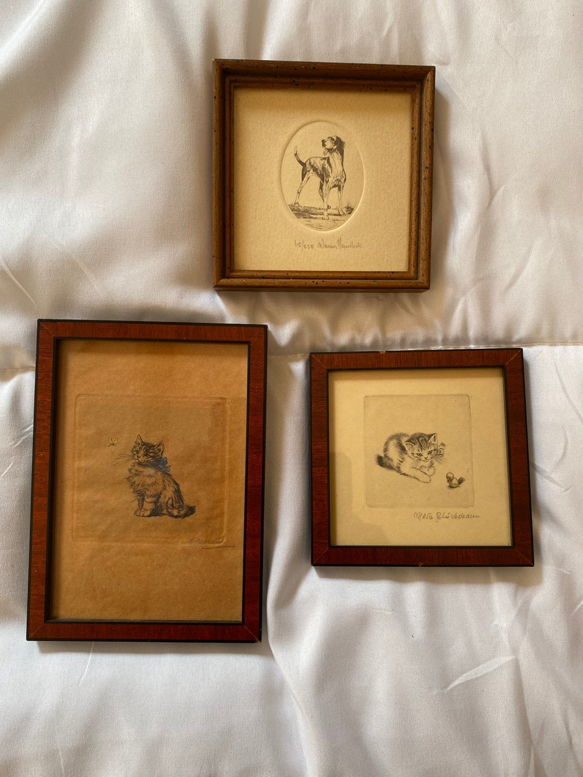 3 kleine etsen huidieren, Ets, Ophalen of Verzenden, Genummerd, Flora en Fauna