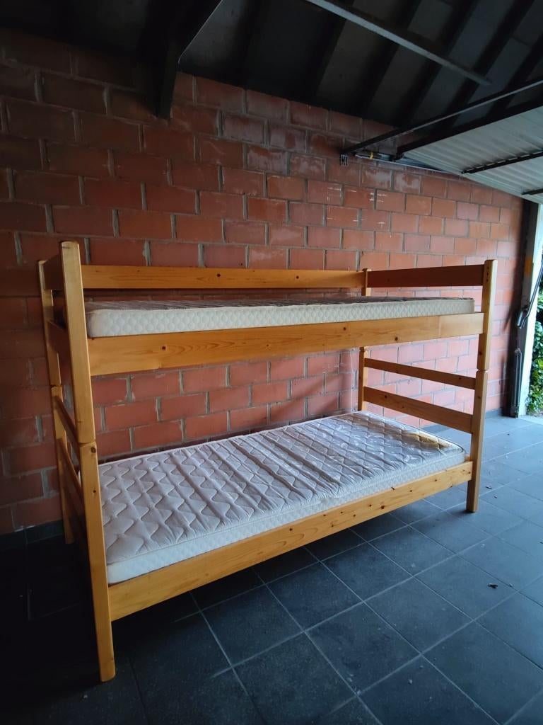 houten stapelbed incl. matrassen 80 x 200 cm, Ophalen, Tweepersoons, Zo goed als nieuw, 80 cm