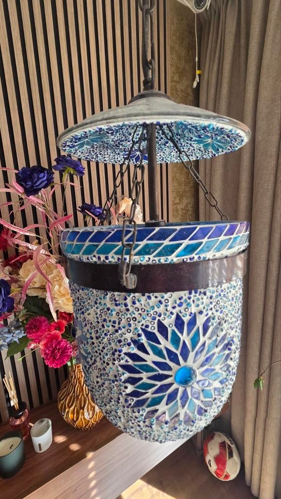 Arabische Mozaïek Lamp - Blauw, Ophalen of Verzenden, Zo goed als nieuw, Glas, Minder dan 25 cm
