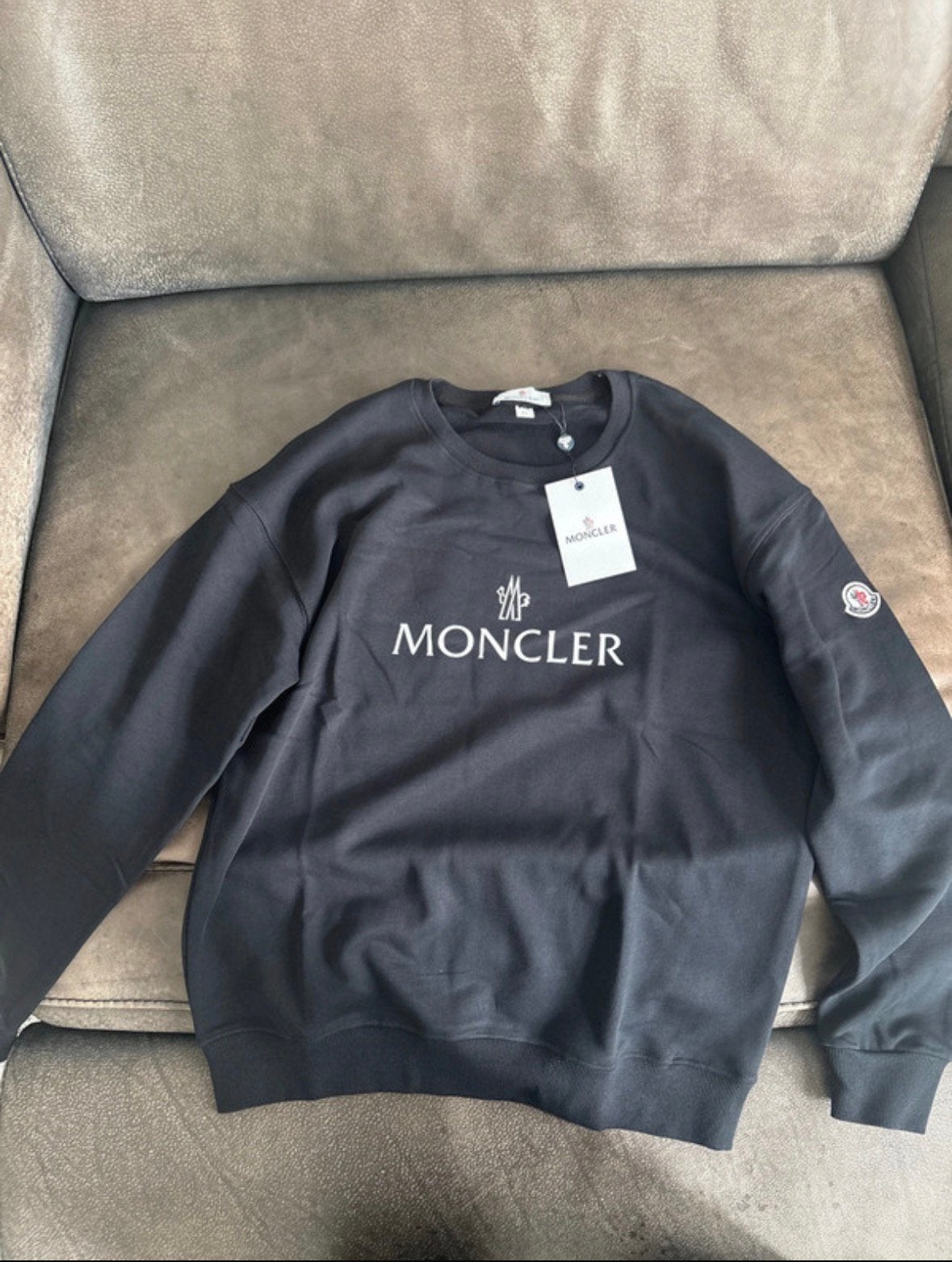 Zwarte moncler sweater, Kleding | Heren, Verzenden, Zo goed als nieuw, Maat 56/58 (XL), Zwart