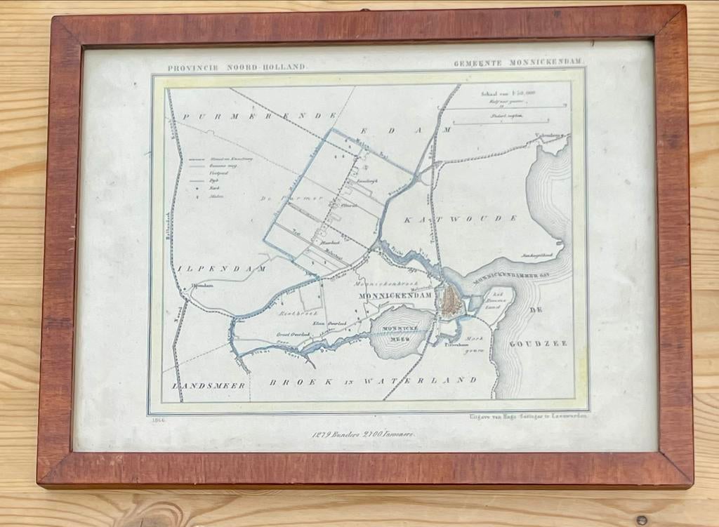 Antieke Kaart Monnickendam - Provincie Noord-Holland (18664), Boeken, Gelezen, Voor 1800, Ophalen of Verzenden, Landkaart