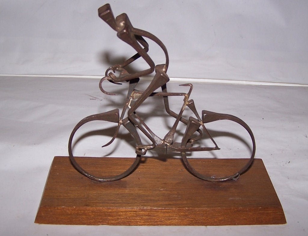 Metalen handgemaakte sculptuur racefietser. Nwst., Ophalen of Verzenden, Scène, Beeld, Handgemaakt
