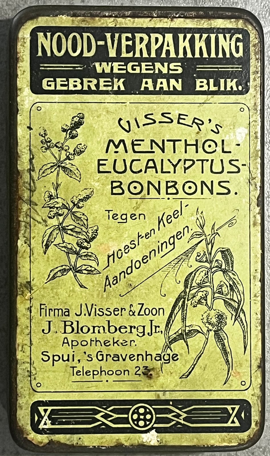 antieke noodverpakking keelsnoepjes Visser apotheek Den Haag, Verzamelen, Ophalen of Verzenden, Gebruikt, Overige