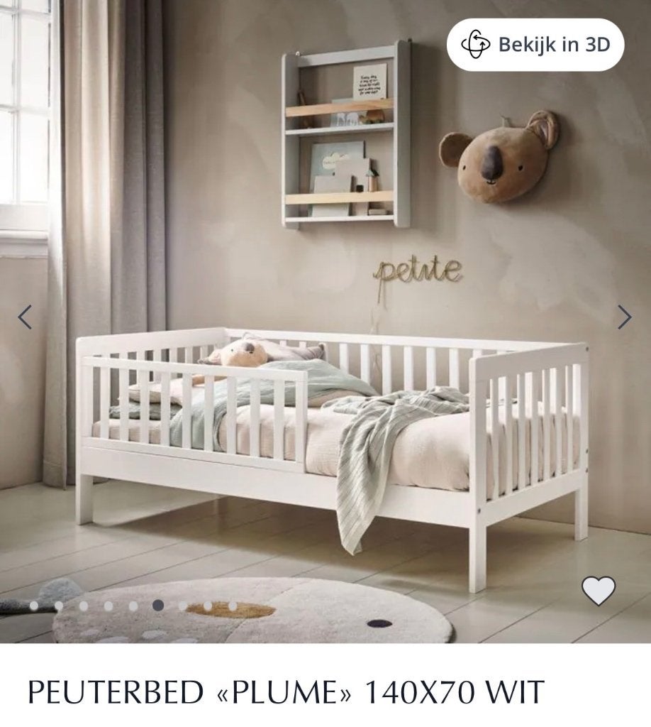 PEUTERBED «PLUME» 140X70 WIT Petite Amelie, 70 tot 85 cm, 140 tot 160 cm, Zo goed als nieuw, Ophalen
