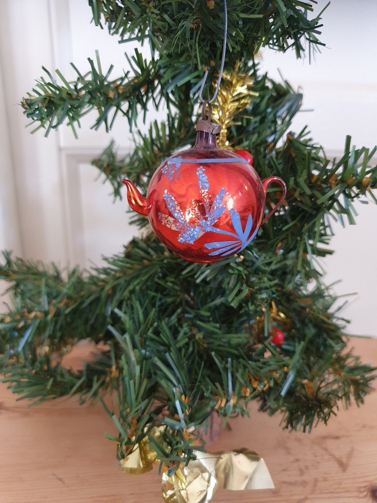 Mooi glazen theepotje oude antieke kerstbal kerst thee, Ophalen of Verzenden, Gebruikt