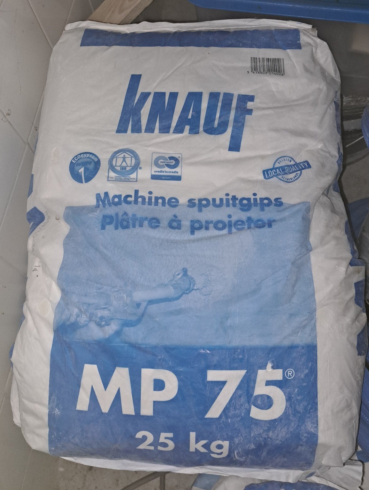 4 zakken Knauf MP 75 machine spuitgips 25 kg, Doe-het-zelf en Verbouw, Ophalen