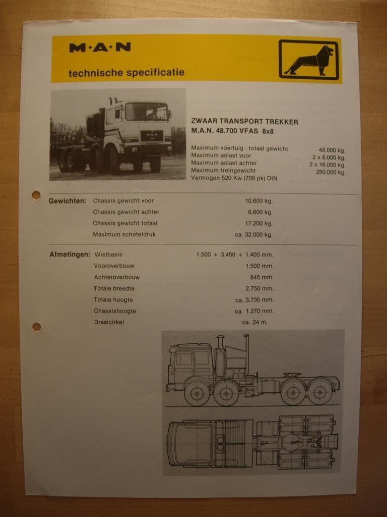 MAN Diesel 48.700 8X8 Technische Specificatie ca 1984, Gelezen, Algemeen, MAN Diesel, Ophalen of Verzenden