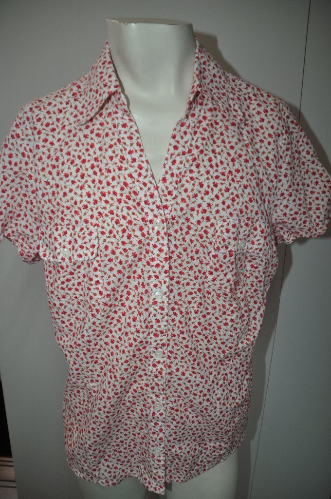 RST31 Blouse maat 46 korte mouw bloem, Ophalen of Verzenden, Zo goed als nieuw, Maat 46/48 (XL) of groter, Meerkleurig