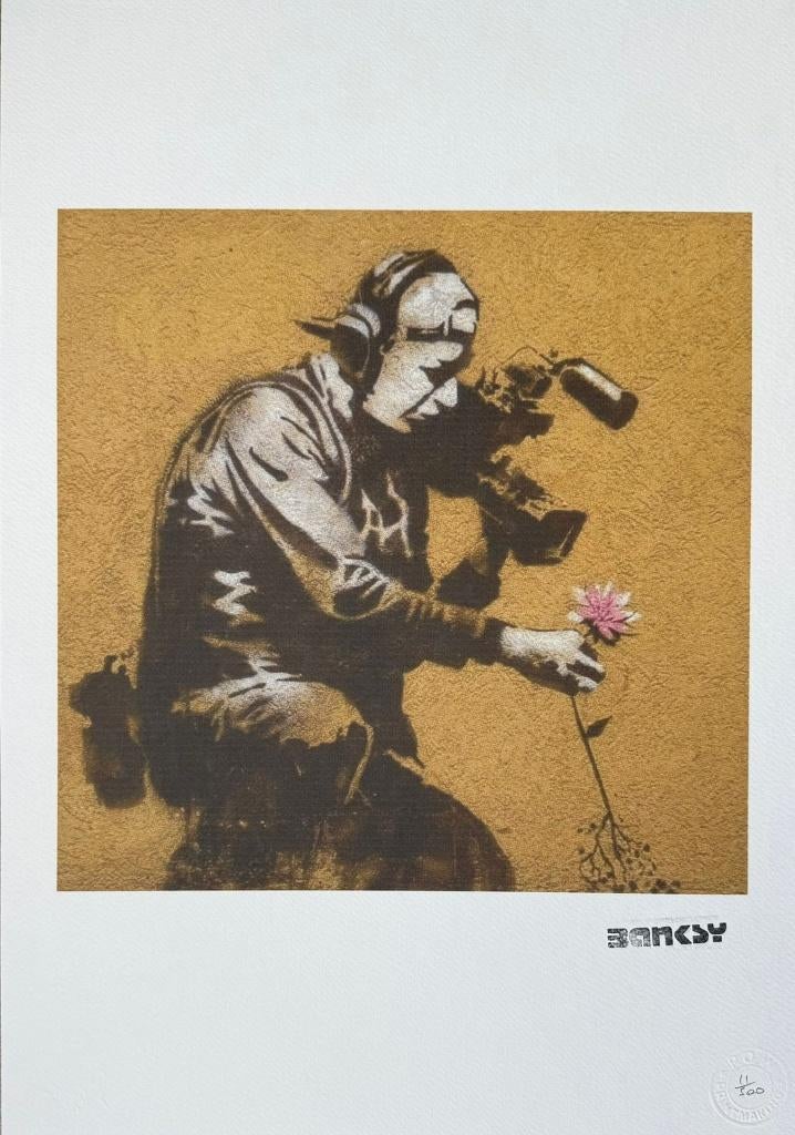 Banksy - Camera Man and Flower, Antiek en Kunst, Ophalen of Verzenden