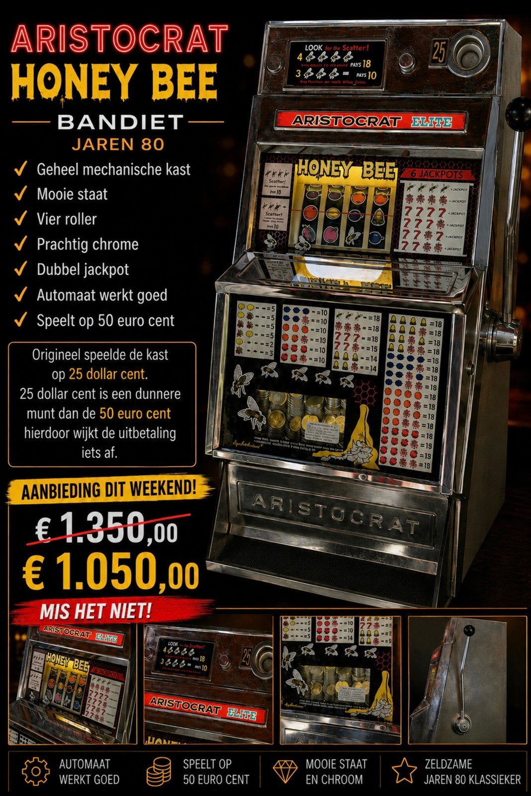 Aristocrat Honey Bee – 4-roller bandiet geheel mechanisch, Verzamelen, Ophalen, Zo goed als nieuw