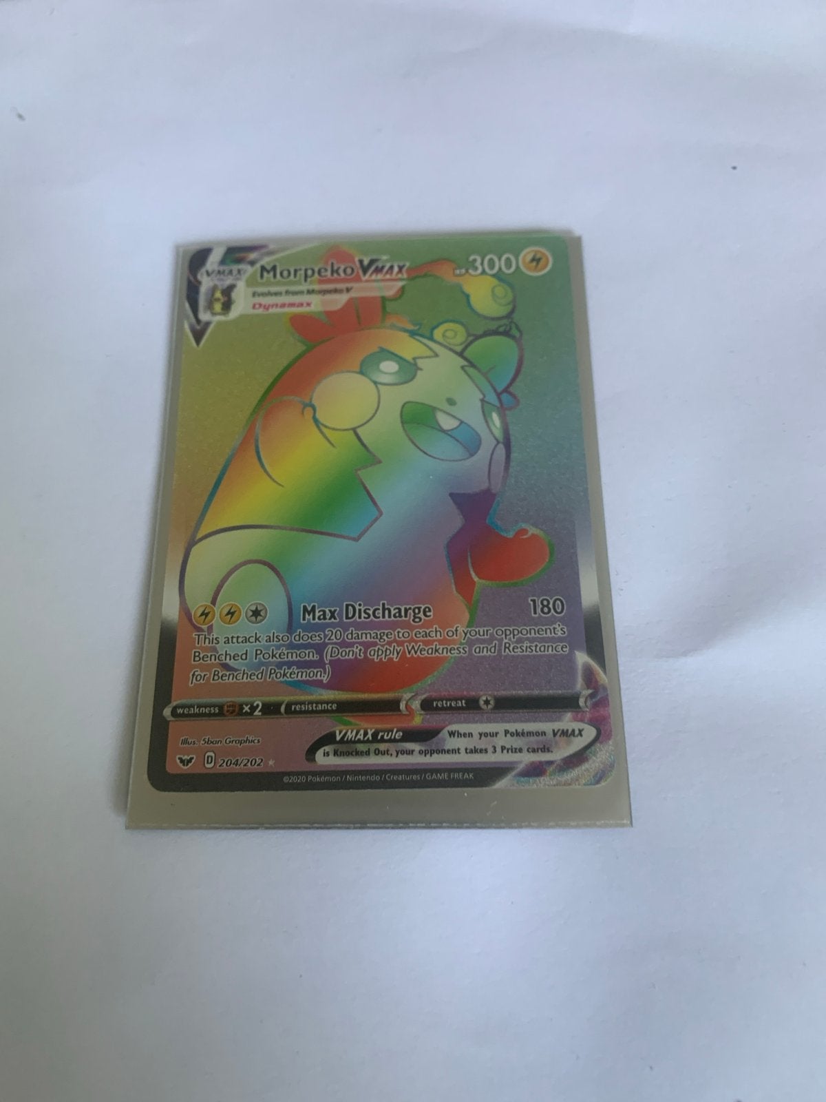 Morpeko VMAX Rainbow Rare Pokémon Kaart (204/202), Ophalen, Zo goed als nieuw, Losse kaart, Foil