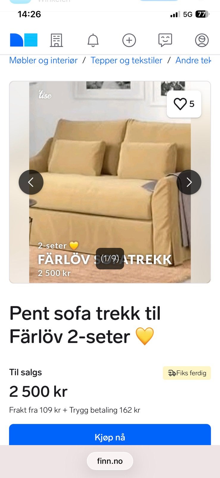 ikea färlöv hoes 2-zits – djuparp beige/goud, Ophalen, Zo goed als nieuw