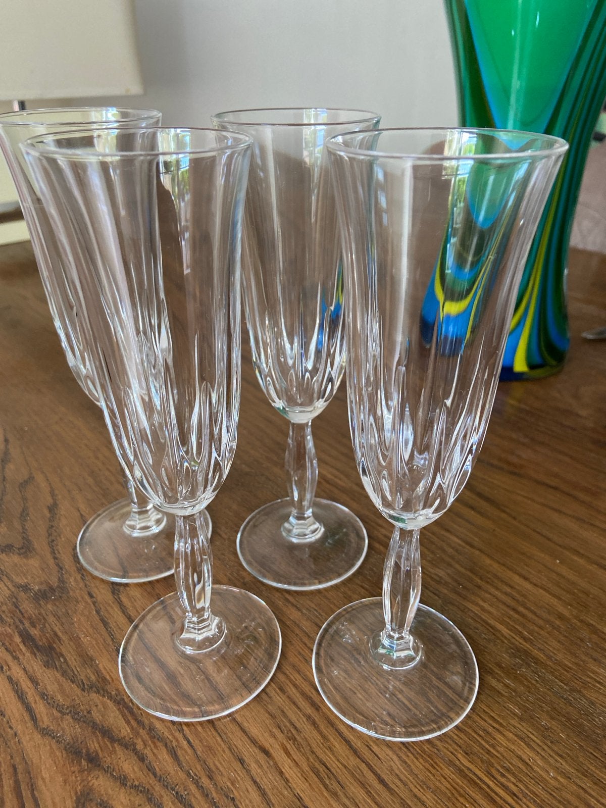 Set van 4 vintage champagneglazen met gedraaide steel, Ophalen of Verzenden