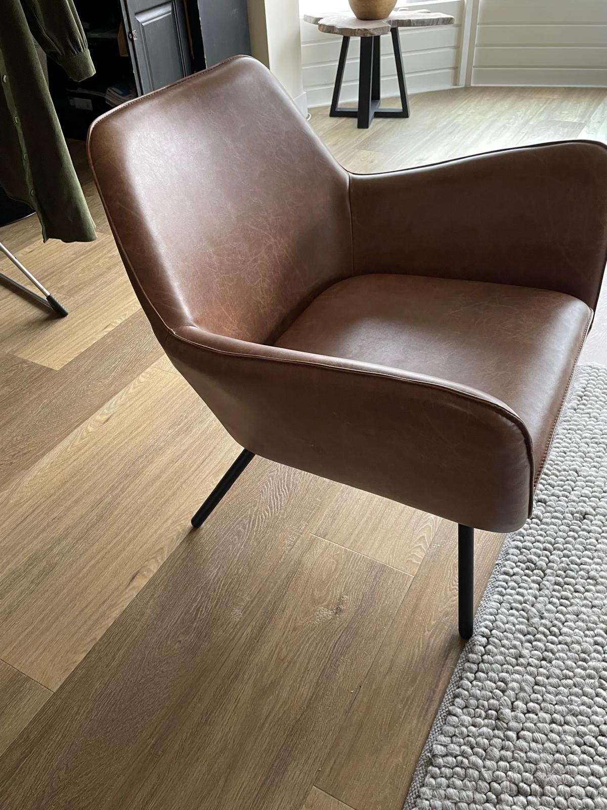 Dutchbone fauteuil bruin leer 2x, Huis en Inrichting, Stoelen, Gebruikt, Twee, Leer, Bruin, Ophalen