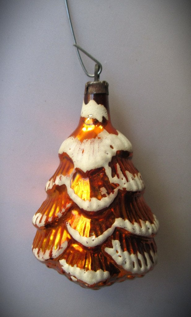 Kerstboom~Antieke Glazen Kerstbal in vorm van oranje boom, Ophalen of Verzenden, Zo goed als nieuw