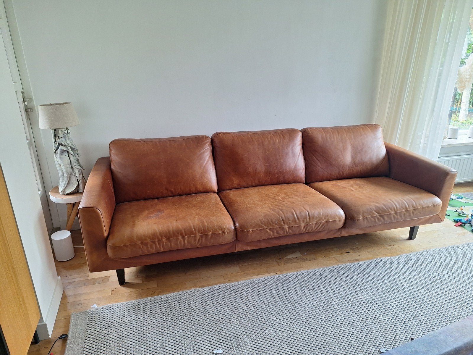 Lederland 3-zitsbank van bruin leer, Huis en Inrichting, Ophalen, 250 tot 300 cm, Gebruikt, Driepersoons