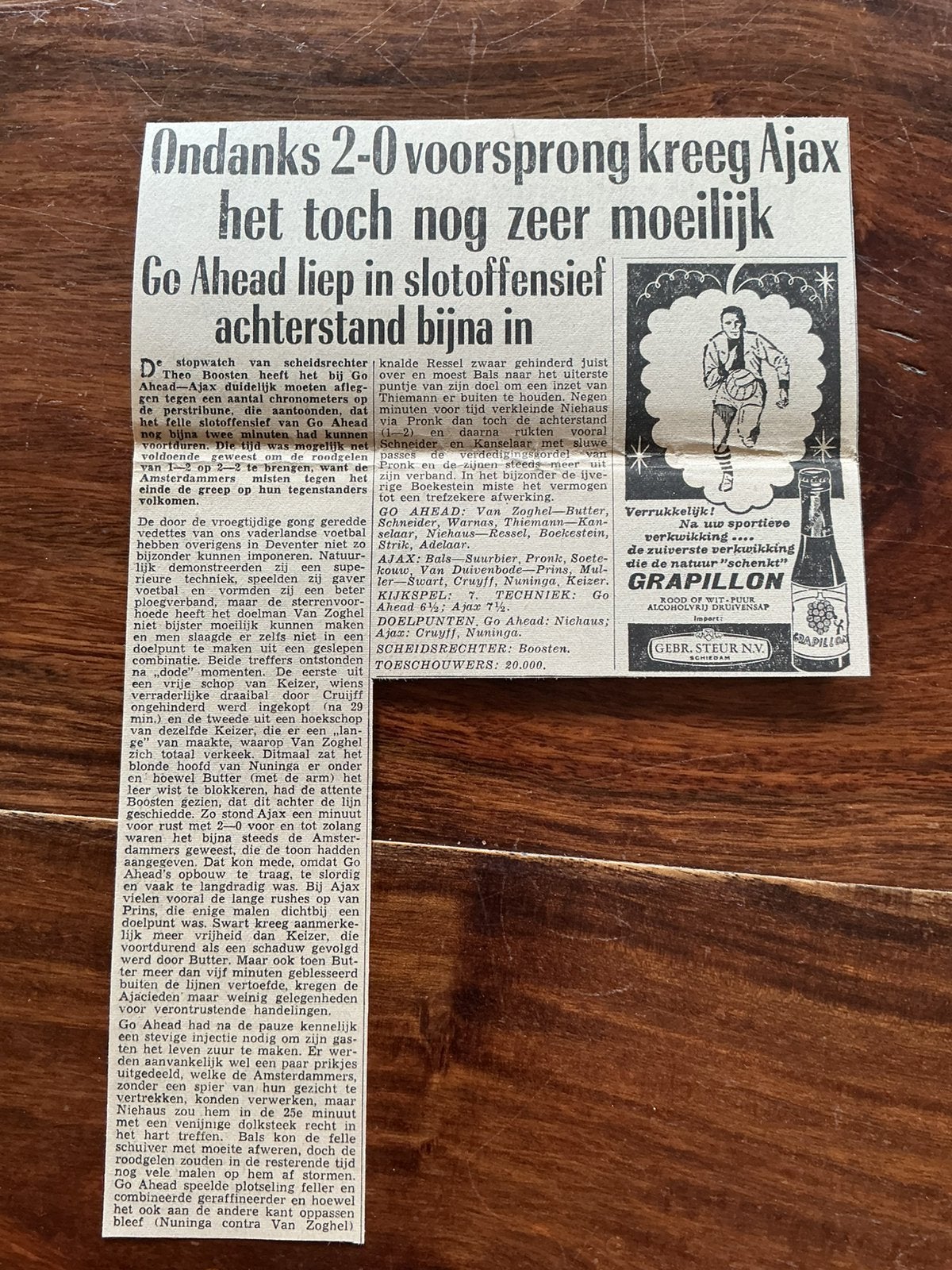 Voetbal krantenartikel Go Ahead Ajax maart 1966          (C), Ophalen of Verzenden, Knipsel(s)