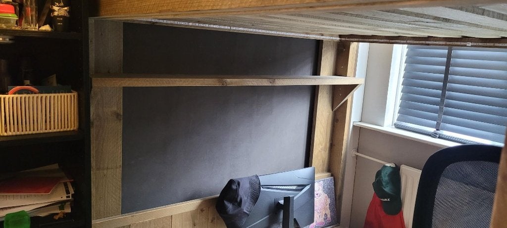 Steigerhouten hoogslaper met bureau en opbergruimte, Ophalen, Gebruikt, Hoogslaper, 160 tot 180 cm