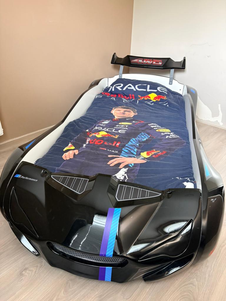Kinderbed raceauto met verlichting en geluid, Ophalen, Overige materialen, Gebruikt, 90 cm
