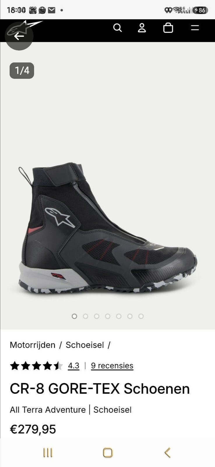Nieuwe CR-8 gore tex Alpinstars maat 47. Is meer een 45 a 46, Motoren, Ophalen, Nieuw zonder kaartje, Laarzen, Alpinestars