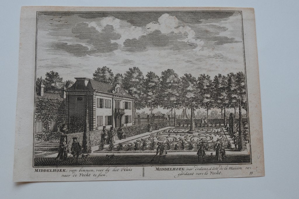 LOENEN AAN DE VECHT MIDDELHOEK Gravure 1719 D.STOPENDAAL GA0, Antiek en Kunst, Verzenden, Stadsgezicht, 16 cm, 20 cm