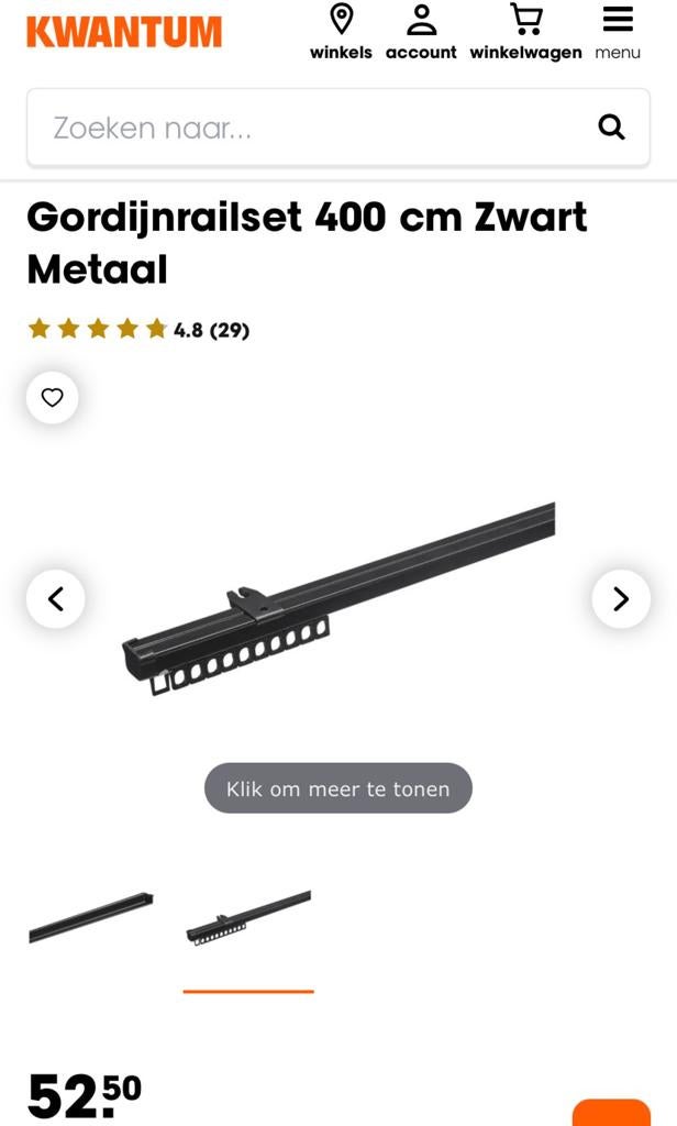 Gordijnrail zwart, Ophalen of Verzenden, Zo goed als nieuw, Zwart, 200 cm of meer