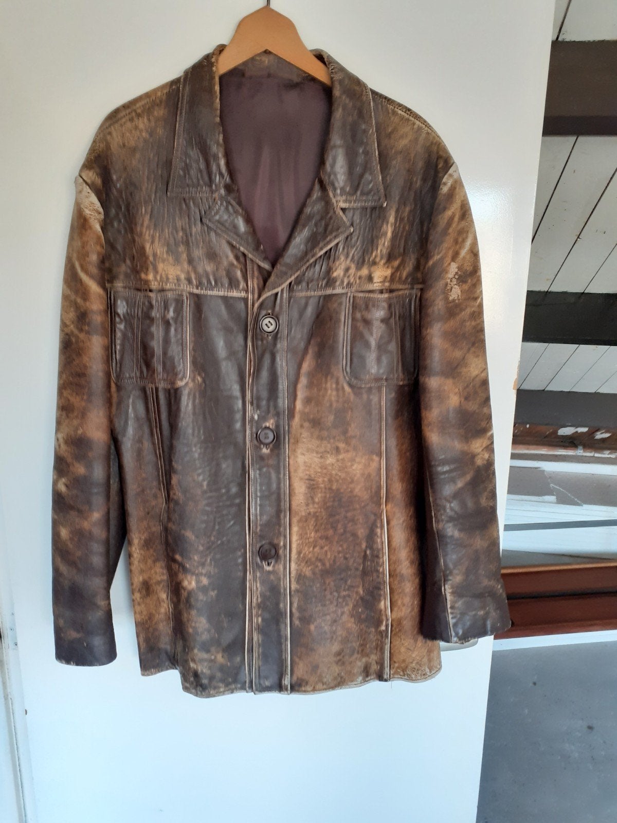vintage seventies leren jas, Kleding | Heren, Ophalen of Verzenden, Gedragen, Maat 56/58 (XL), Bruin