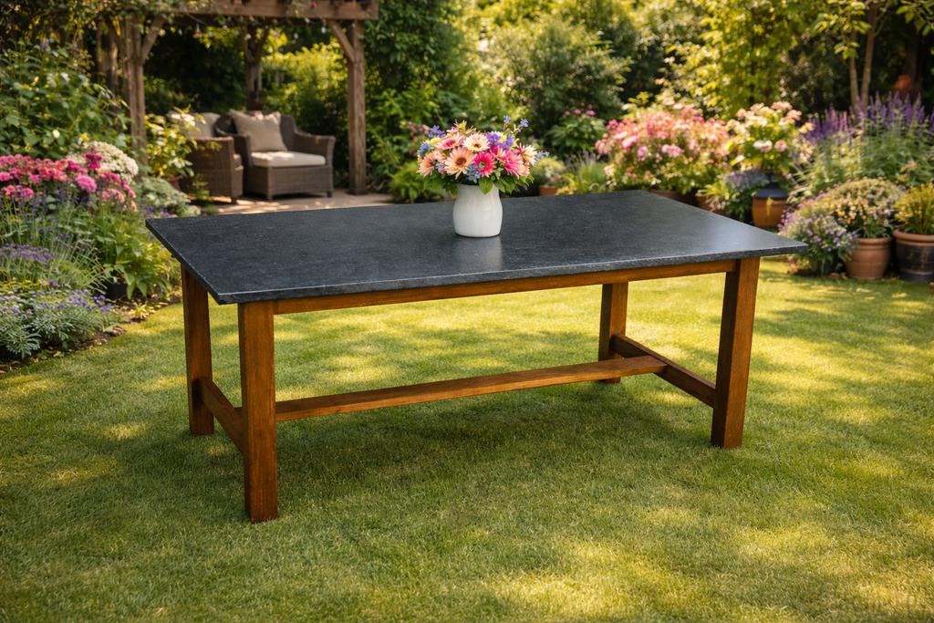 Houten tafel met granieten blad 160 x 90 - Zo goed als nieuw, Huis en Inrichting, Tafels | Eettafels, Ophalen, Gebruikt, ., 50 tot 100 cm