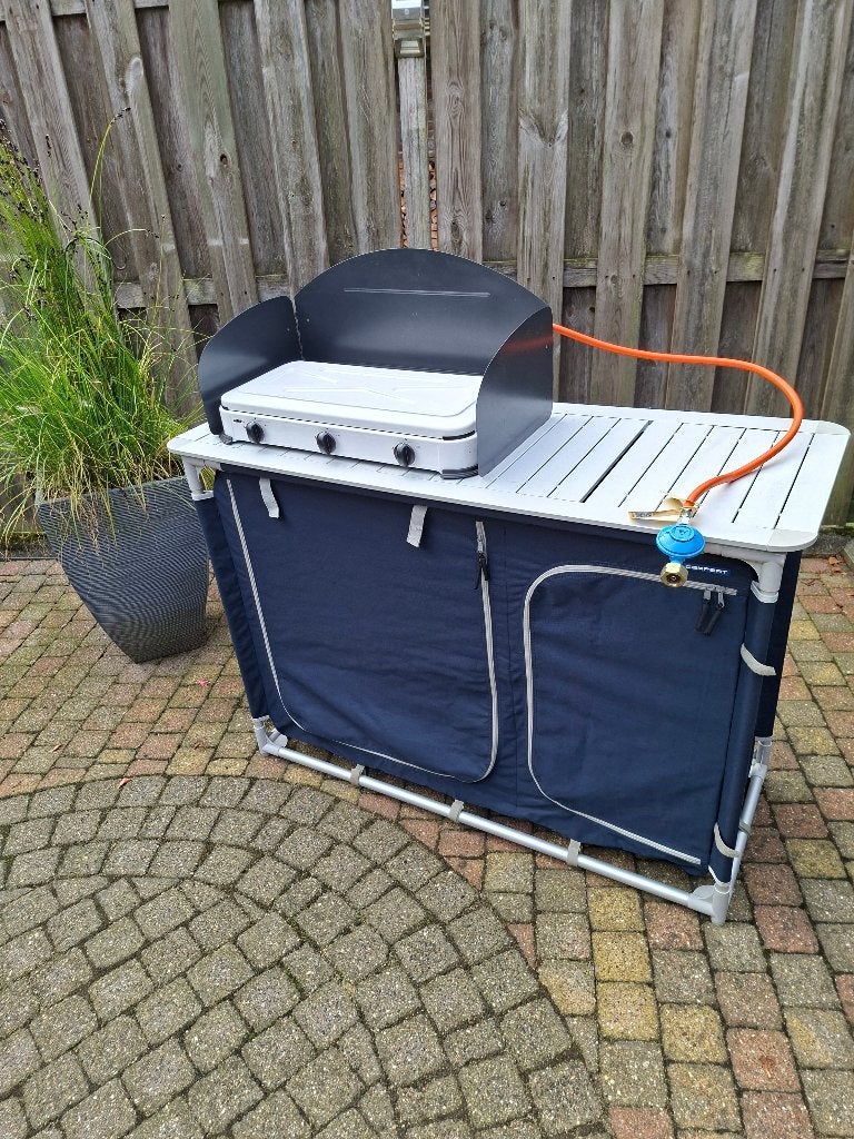camping keuken blok , incl:  kookstel 3 pits, Ophalen, Gebruikt