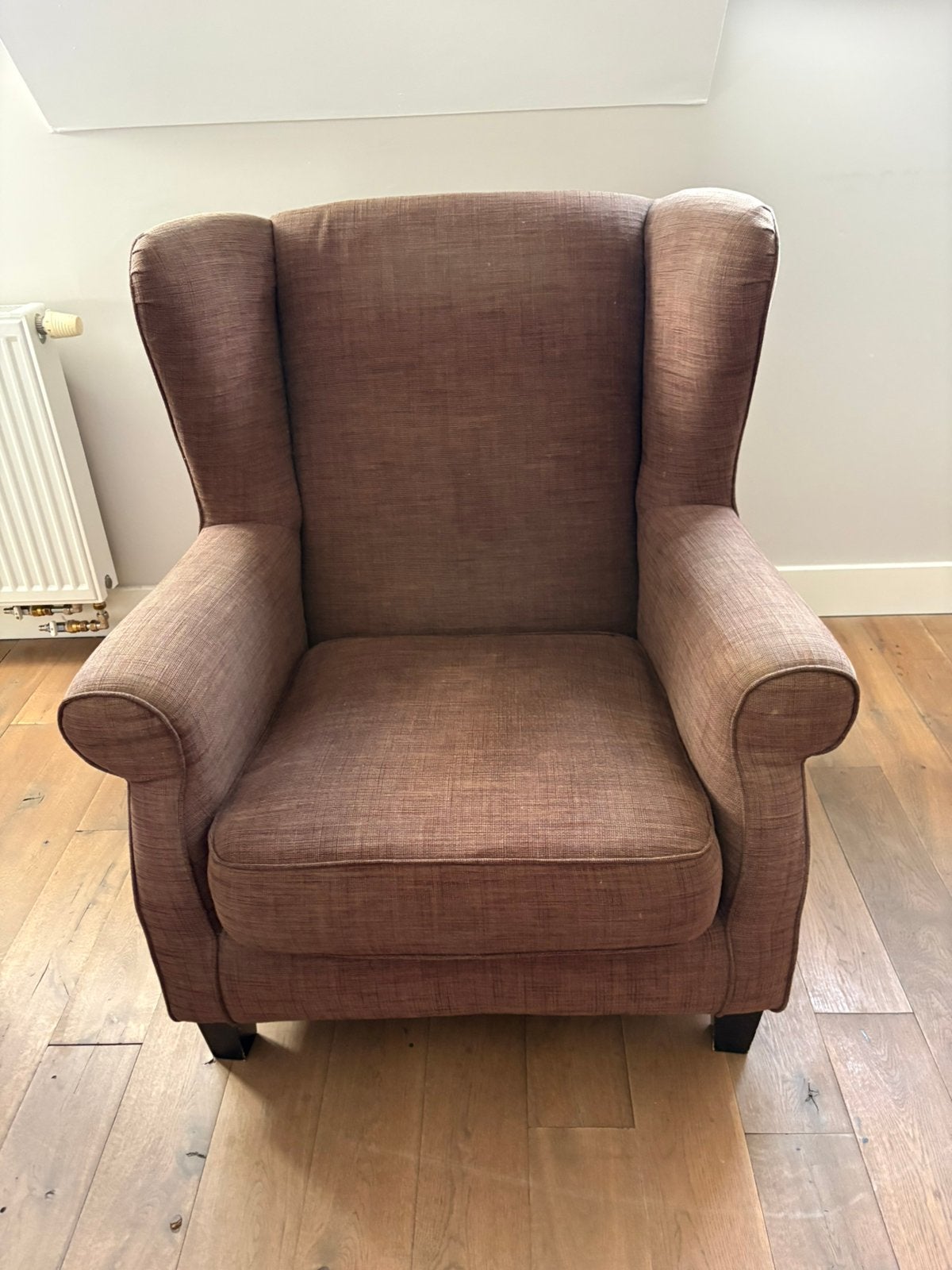 Donkerbruine fauteuil, Ophalen, Gebruikt, 75 tot 100 cm, Stof