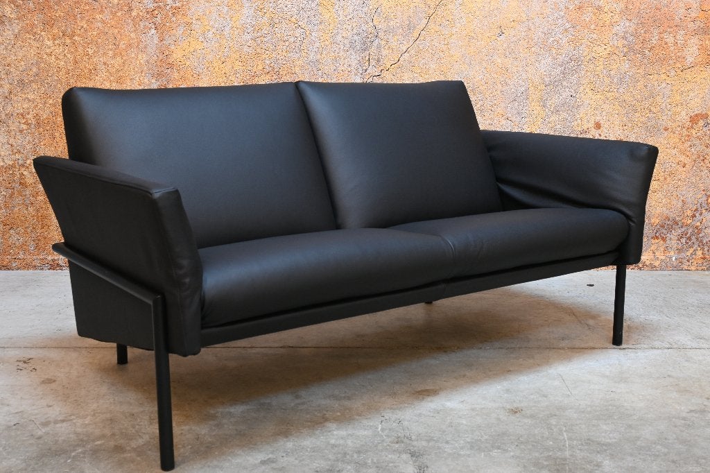 OPNIEUW beklede zwarte leren Jori Tosca designbank, Huis en Inrichting, Jori, 150 tot 200 cm, Tweepersoons, 75 tot 100 cm