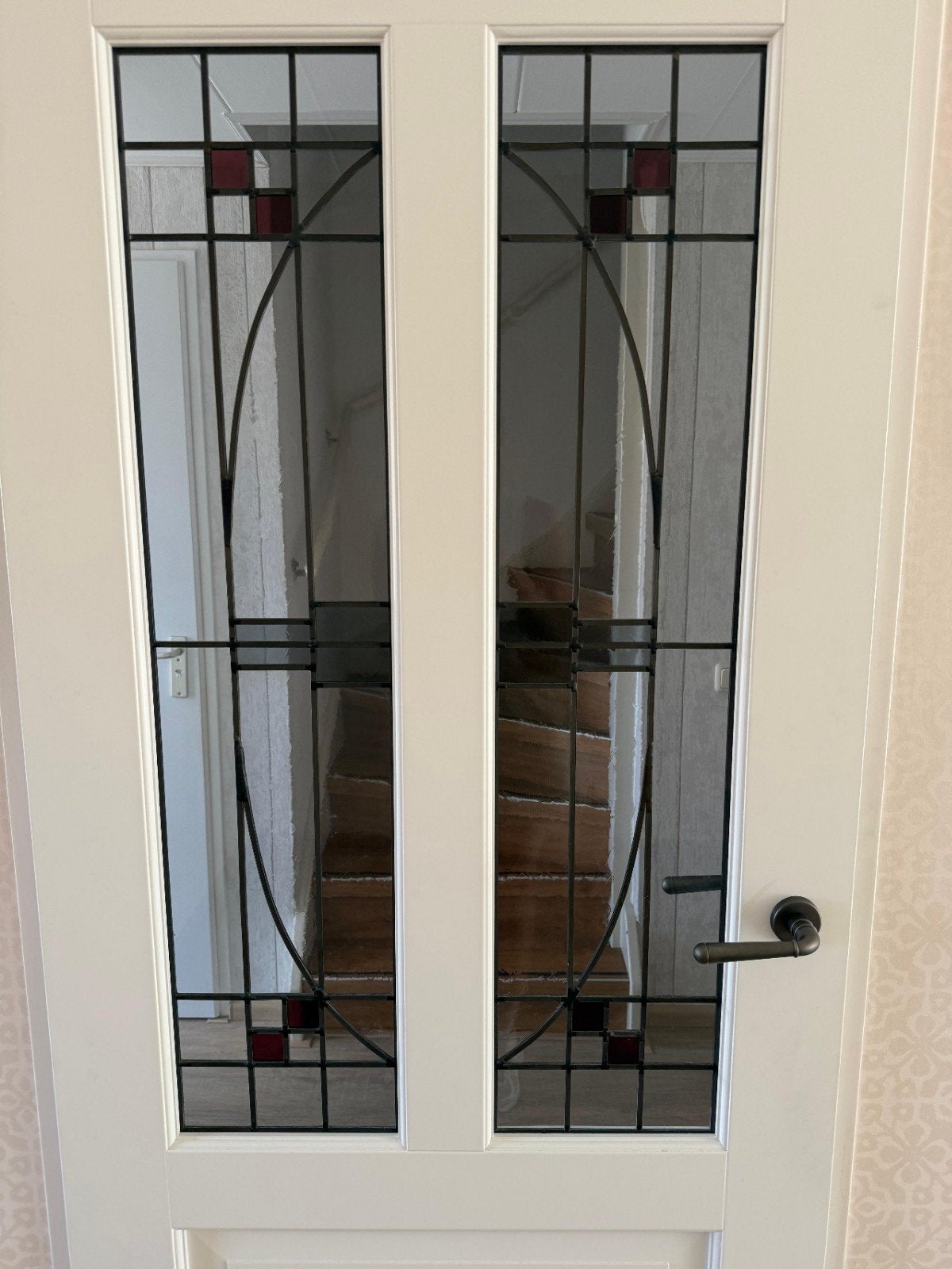 Mooie opdekdeur met glas in lood, Doe-het-zelf en Verbouw, Deuren en Horren, Ophalen, 80 tot 100 cm, Binnendeur, 200 tot 215 cm
