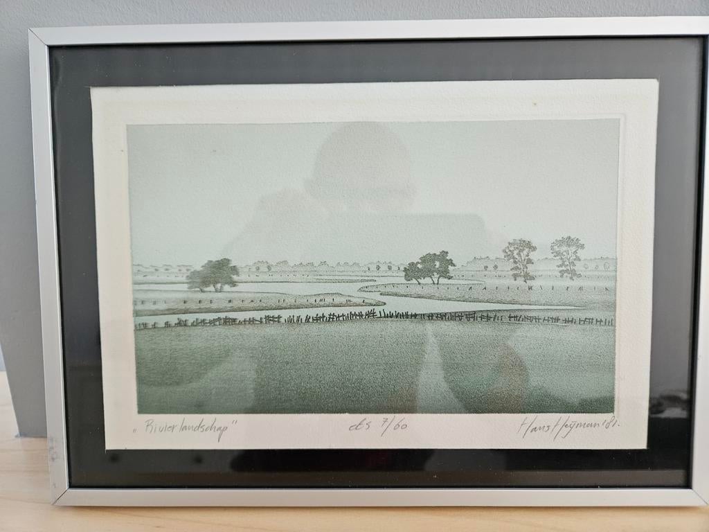 Hans Heijman (1951) Rivierlandschap Zeefdruk, gesigneerd, Antiek en Kunst, Kunst | Litho's en Zeefdrukken, Ophalen of Verzenden