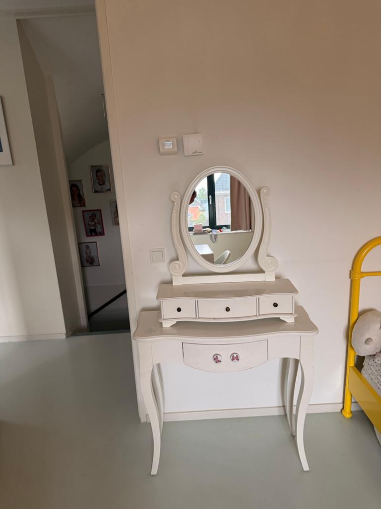 Witte kaptafel met spiegel en lades, Ophalen, Gebruikt, 50 tot 100 cm, 150 tot 200 cm