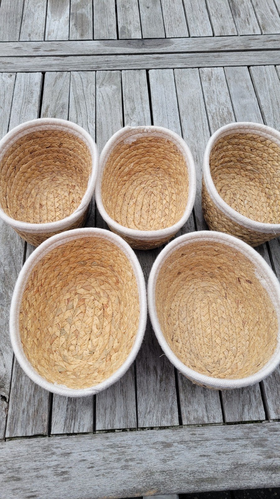 5x Leuke mandjes, Gebruikt, Gevlochten, Mand, Rond