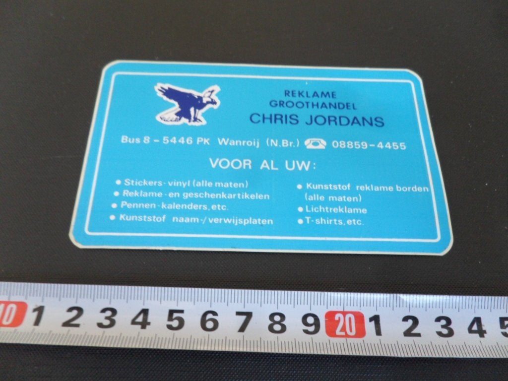 sticker wanroij reklame groothandel CHRIS JORDANS bus 8, Ophalen, Zo goed als nieuw