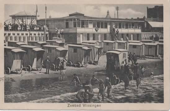 Vlissingen Zeebad strandkarren Muziektent, Verzenden, 1920 tot 1940, Gelopen, Zeeland