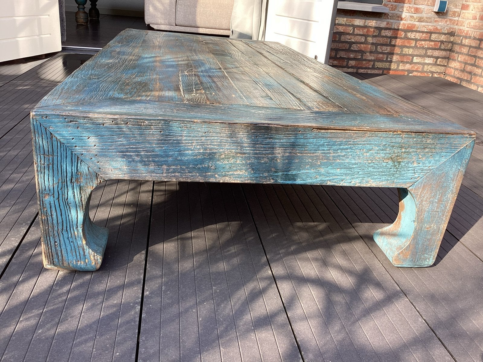 Antieke Chinese salontafel, blauw/groen, massief hout, Ophalen