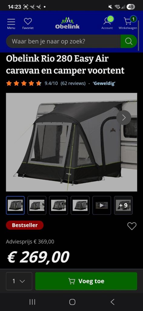 Easy air caravan/camper voortent, Ophalen of Verzenden, Zo goed als nieuw, PVC, Overige merken