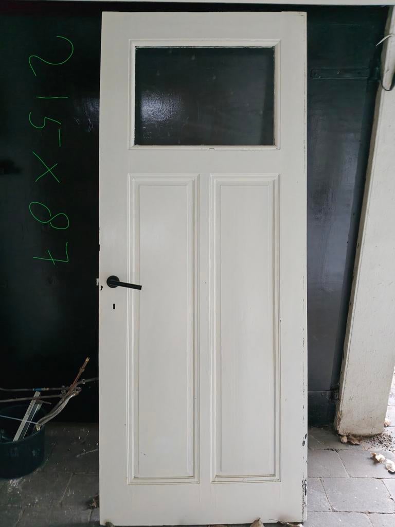 Binnendeur met glas, wit, 215x87 cm, Gebruikt, 80 tot 100 cm, 215 cm of meer, Binnendeur