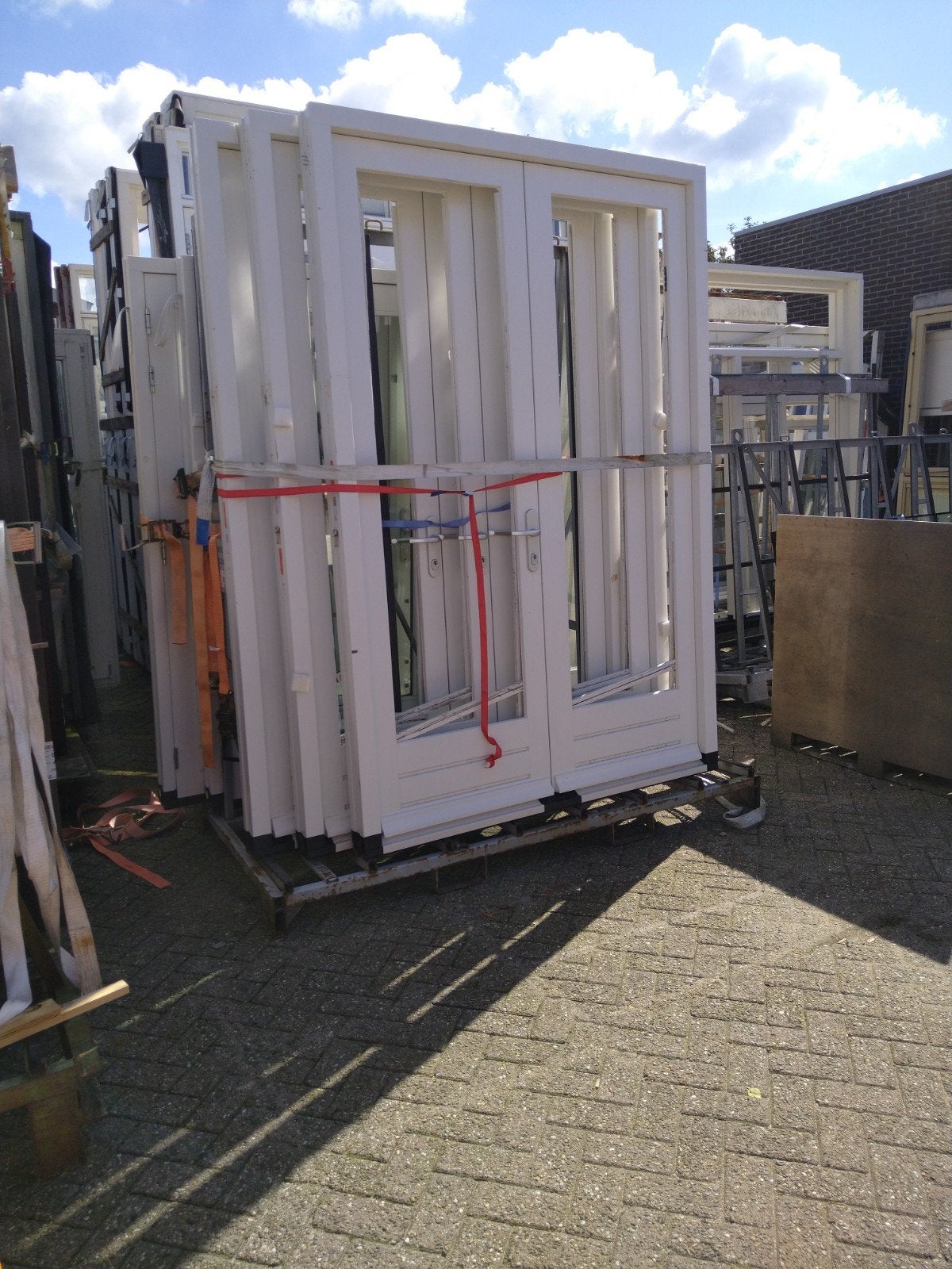 3 x kozijn met dubbele tuindeuren, Ophalen of Verzenden, Hout, 120 cm of meer, 215 cm of meer