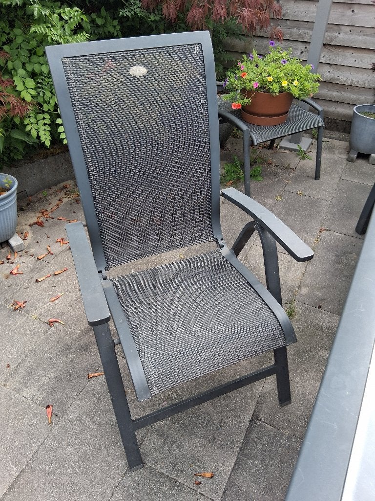 Gardena tuinset: glazen tafel + 4 Stoelen, Ophalen, Gebruikt, Tuinset, Eettafel