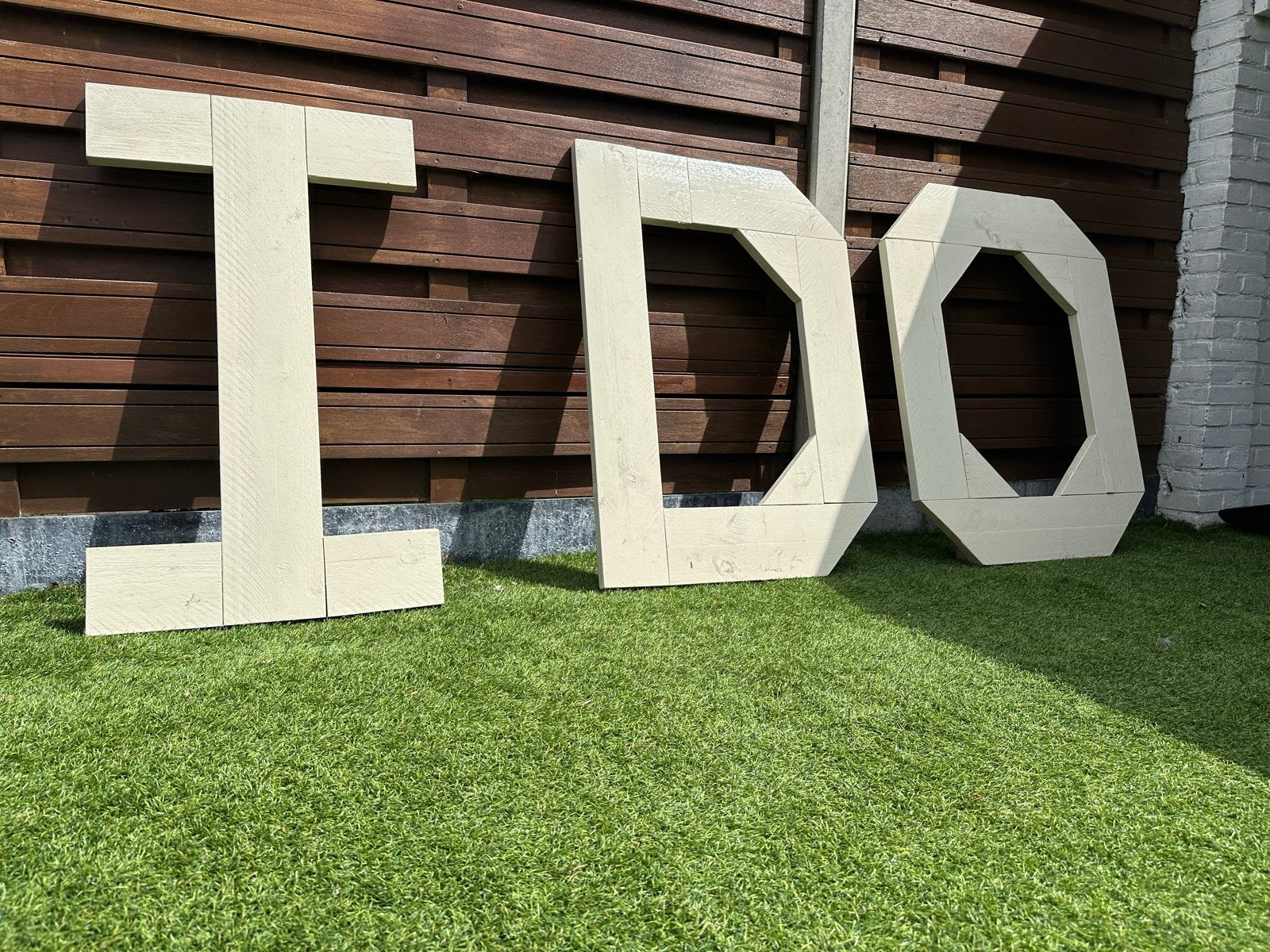 Houten letters "I DO" voor bruiloft of decoratie, Ophalen, Hout, Beige, Landelijk