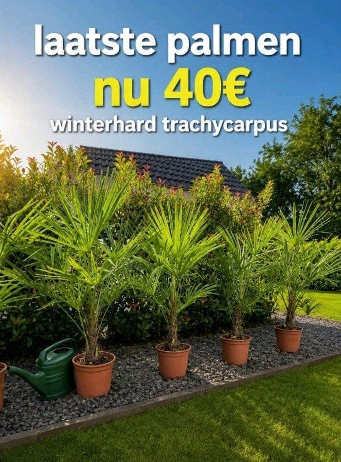 Winterhard palmboom Trachycarpus Fortunei chinese waaierpalm, Volle zon, Vaste plant, Lente, Ophalen