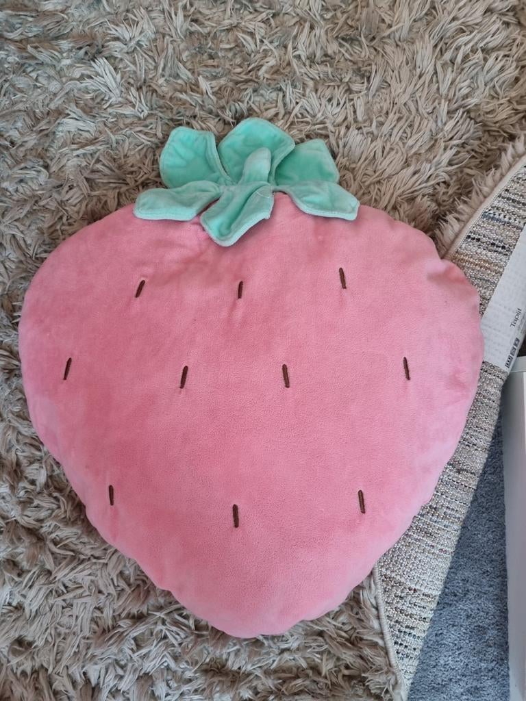 Leuk aardbeien kussen - decoratief en zacht, Ophalen of Verzenden, Zo goed als nieuw, Roze, Overige vormen