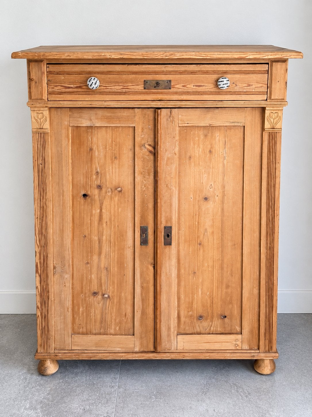 Antieke grenen kast met lade | brocante landelijke kast, Ophalen of Verzenden