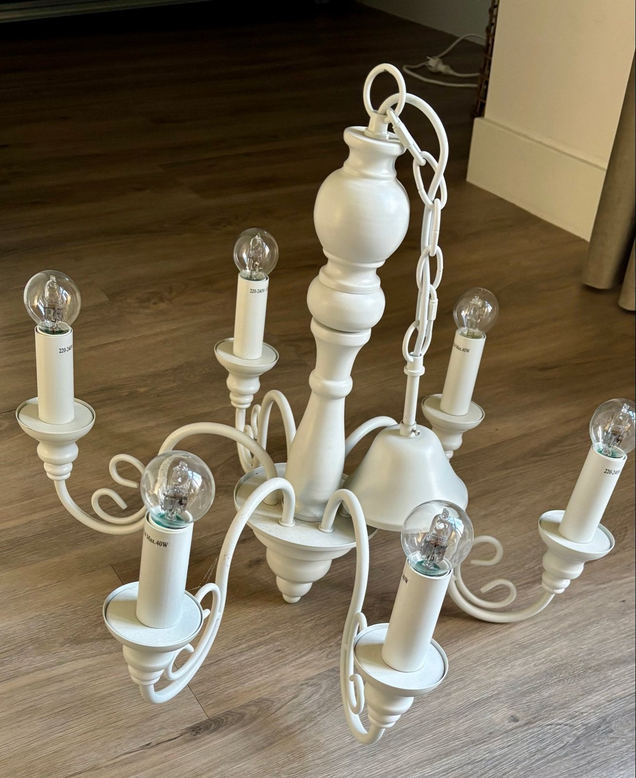 Witte kroonluchter voor kinderkamer - 6-arms, Ophalen of Verzenden, Zo goed als nieuw, Metaal, E14 (klein)